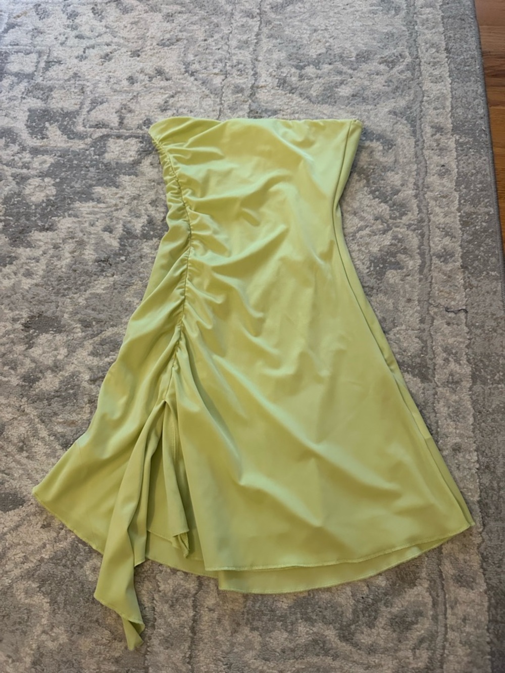 Oh polly Strapless Ruched Lime Green Satin Dress size 0